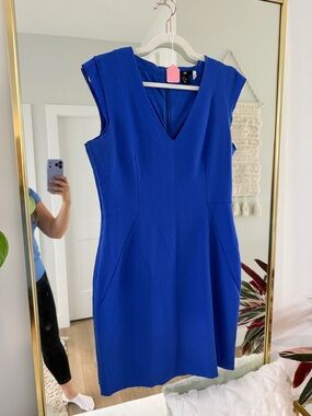 H&M Royal Blue V-Neck Cap Sleeve Midi Dress